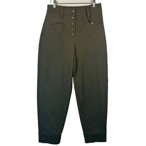 Express High Waisted Olive Green Cargo Pants‎ Button Front Tapered Leg Trousers